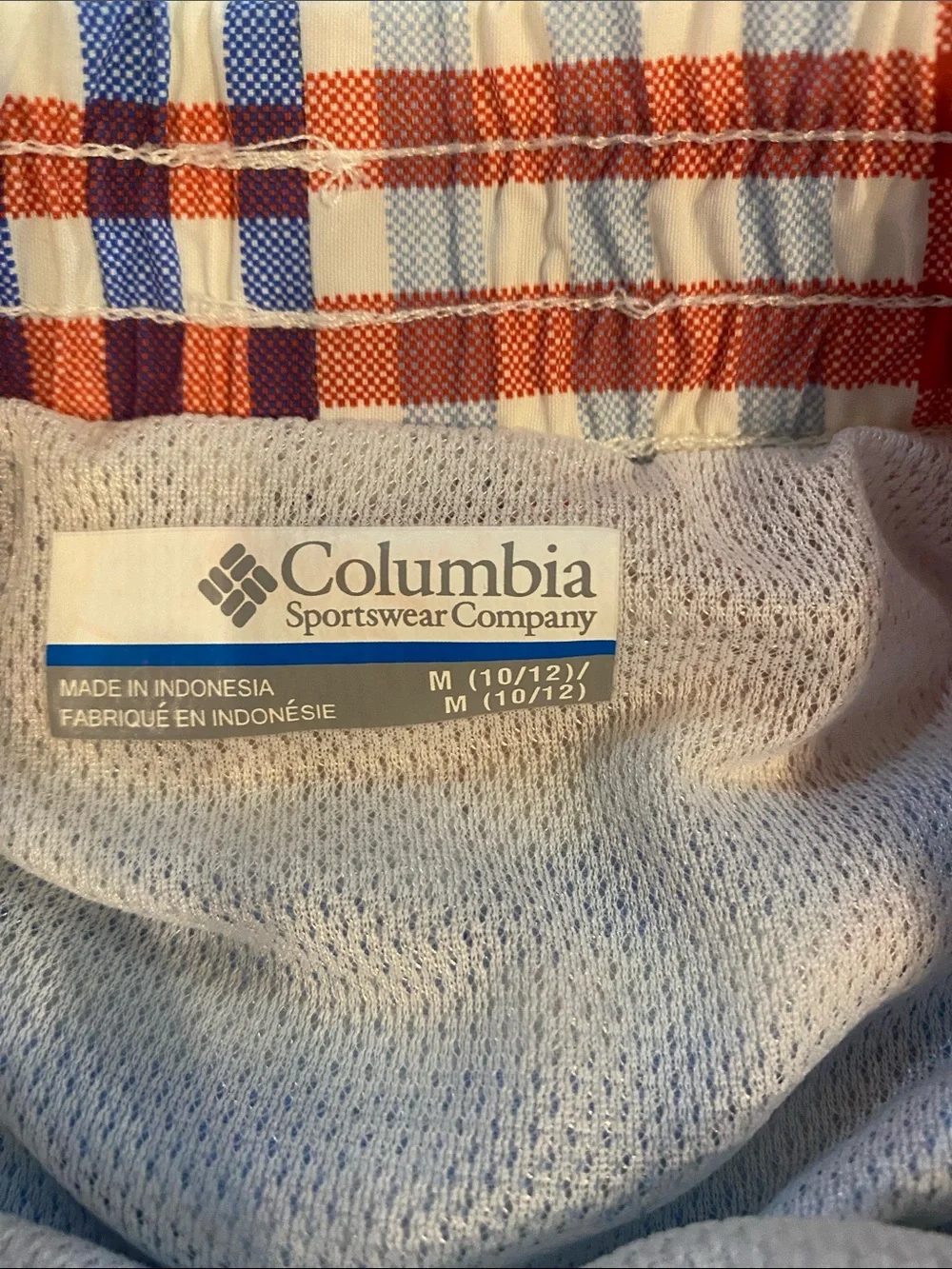 Columbia Kids Red White and Blue Plaid Swim Trunks